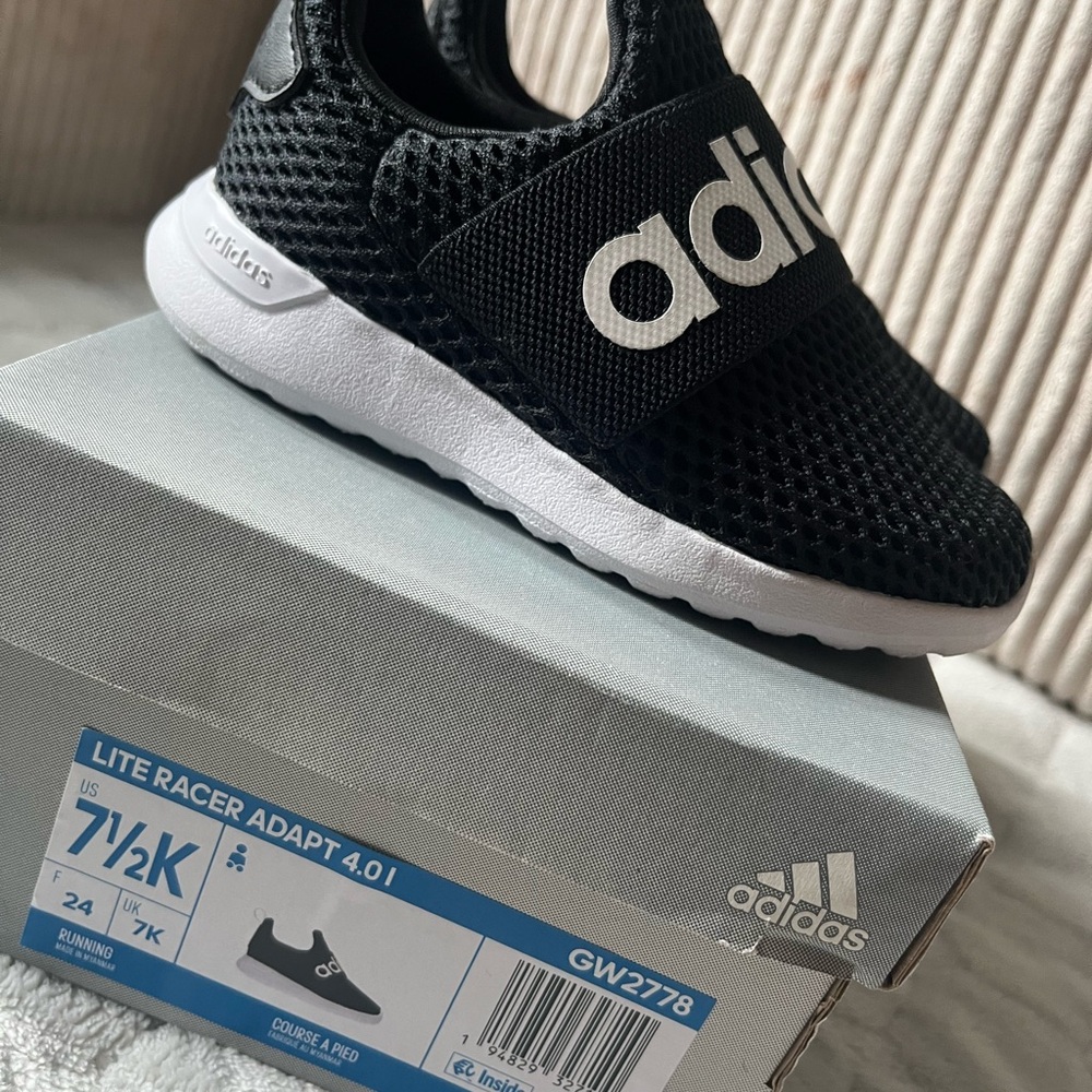Adidas Kids Lite Racer Adapt 4.0 Black and White Sneakers